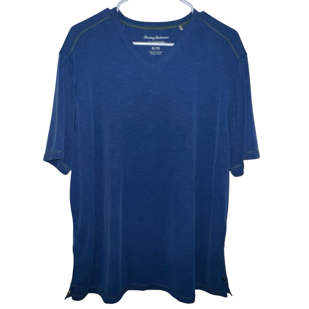 Tommy Bahama T-Shirt Mens XL Blue IslandZone V-Neck Short Sleeve Ribbed Tencel